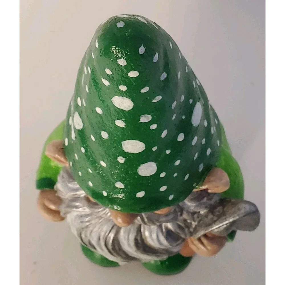 Hand Painted Garden Gnome Shovel Polka Dot Custom Statue OOAK 10